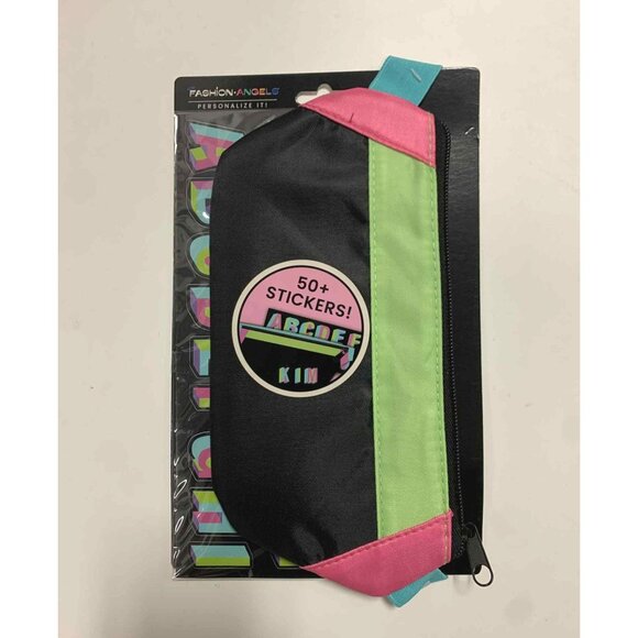 Fashion Angels Nylon Fanny Pack Elastic Pencil Pouch Black/Neon 2pk - Picture 2 of 9